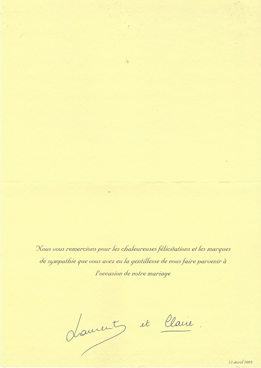 Prince Laurent and Princess Clare Wedding Card