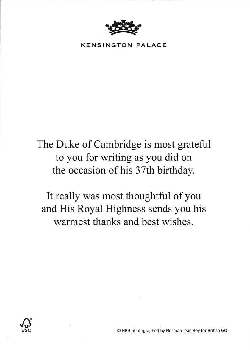 Duke of Cambridge Message