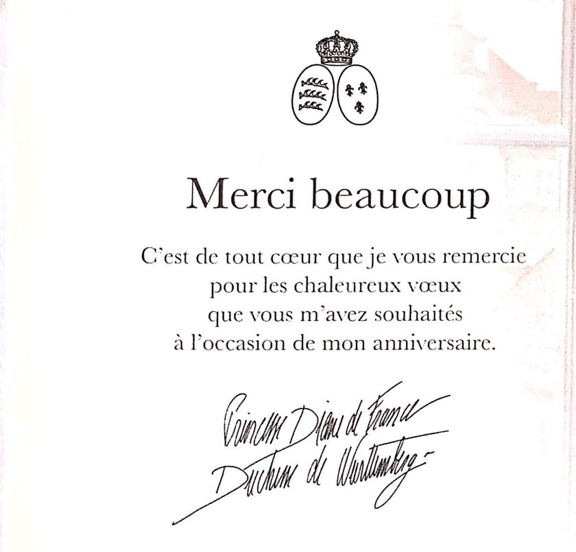 Duchess of Wurttemberg 80th Birthday Message