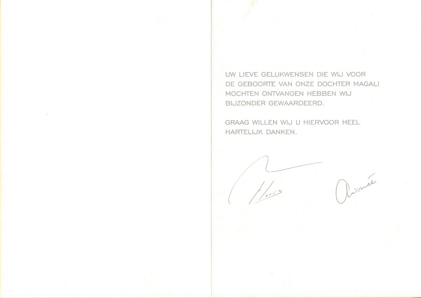 Magali van Vollenhoven Birth Card