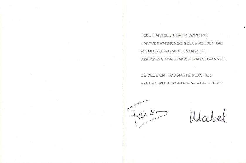 Prince Friso and Princess Mabel Engagement Card
