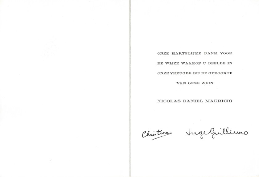 Birth of Nicolas Card Inside