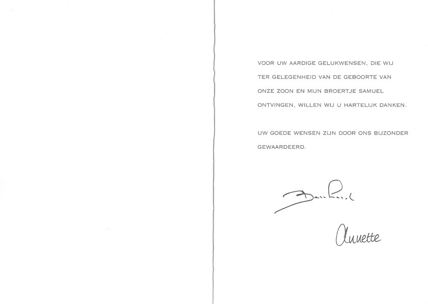 Birth of Samuel Card Inside