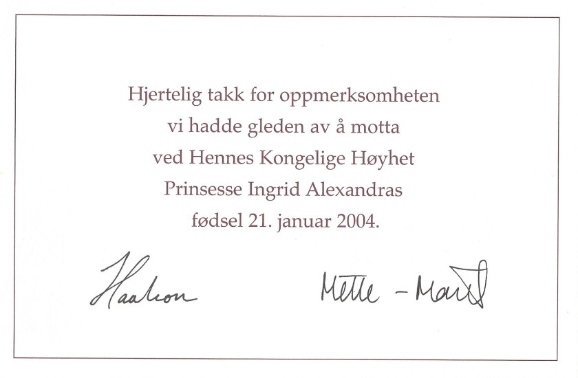 Birth of Princess Ingrid Alexandra of Norway Birth Card Message