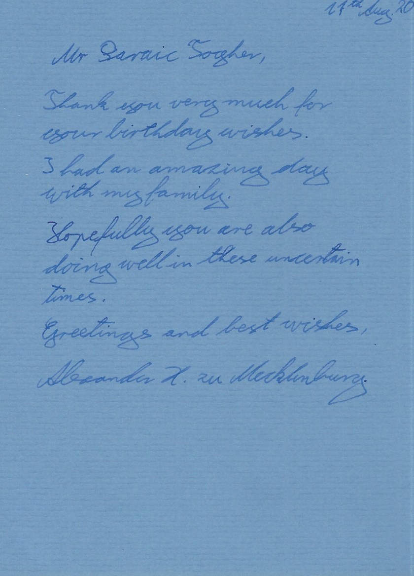 Mecklenburg Card Hereditary Prince Message